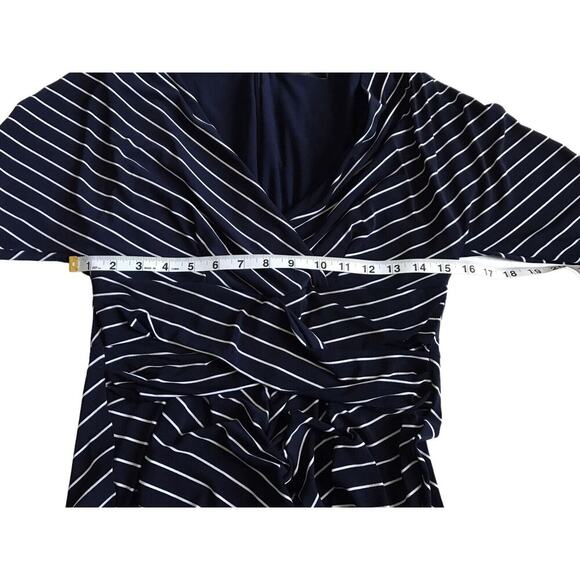 Lauren Ralph Lauren Dress Size 6 Blue White Striped 3/4 Sleeve V-Neck Faux Wrap - Picture 11 of 14